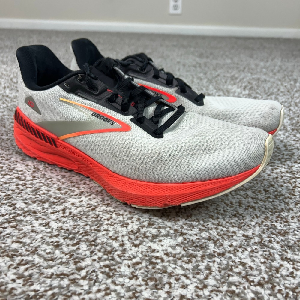 Brooks Shoes Men 11 Gray Orange Launch GTS 10 Running Gym Athletic Mesh Sneakers